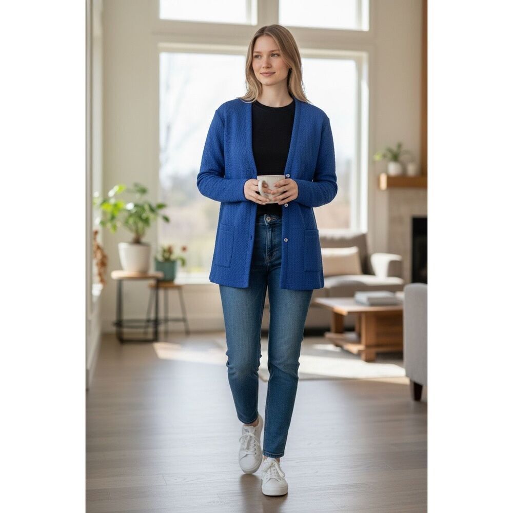 Alfani Knit Jacquard Cobalt Blue Blazer Career Suit Jacket size L